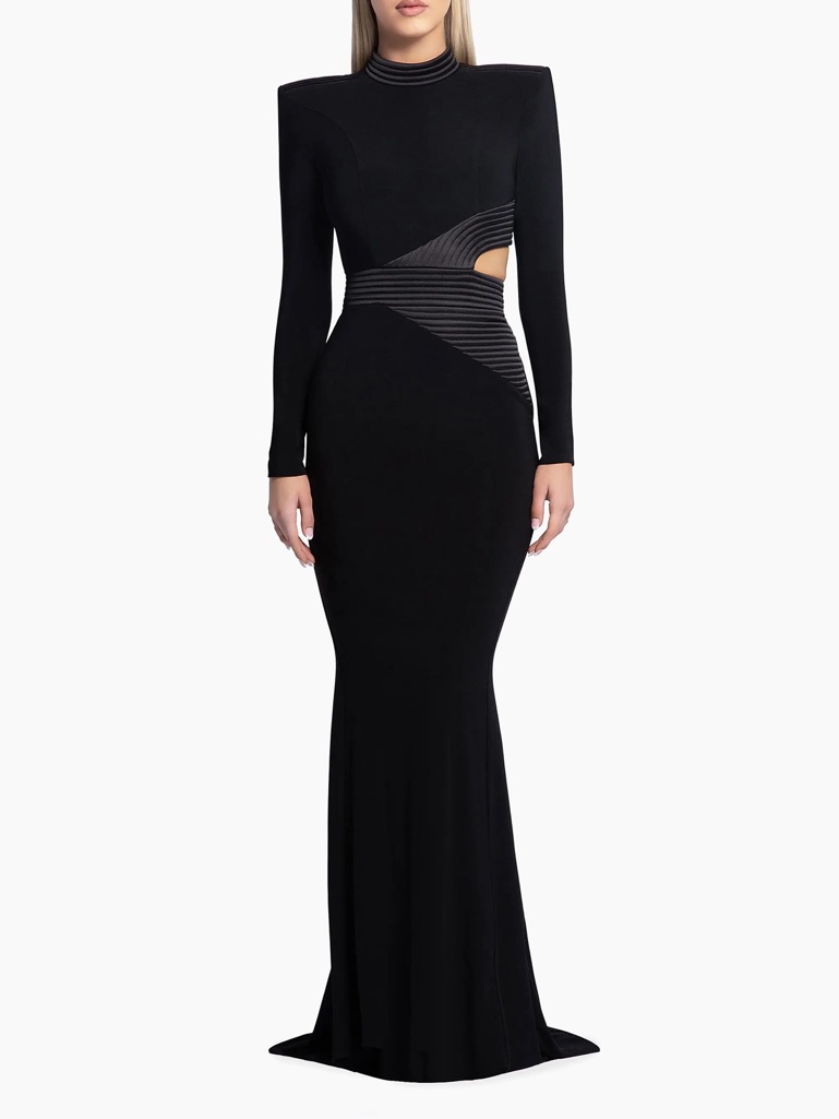 Zhivago Black Long-Sleeve Cutout Signature Message To Love Gown